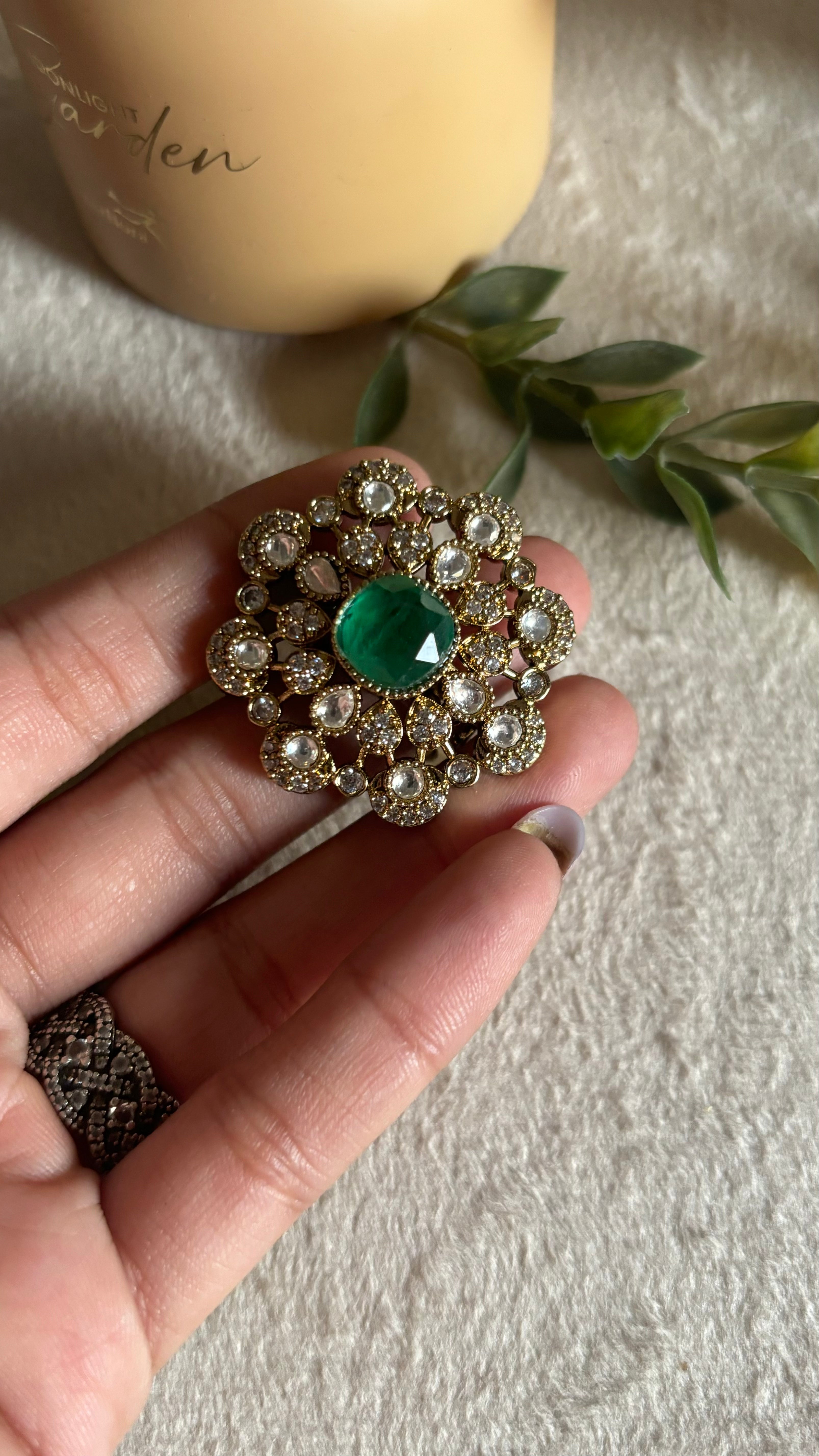 Emerald floral victorian ring