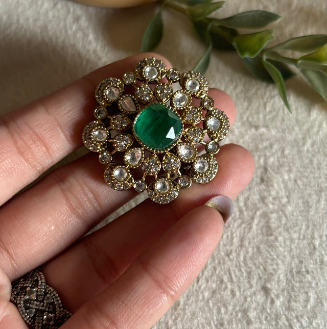 Emerald floral victorian ring