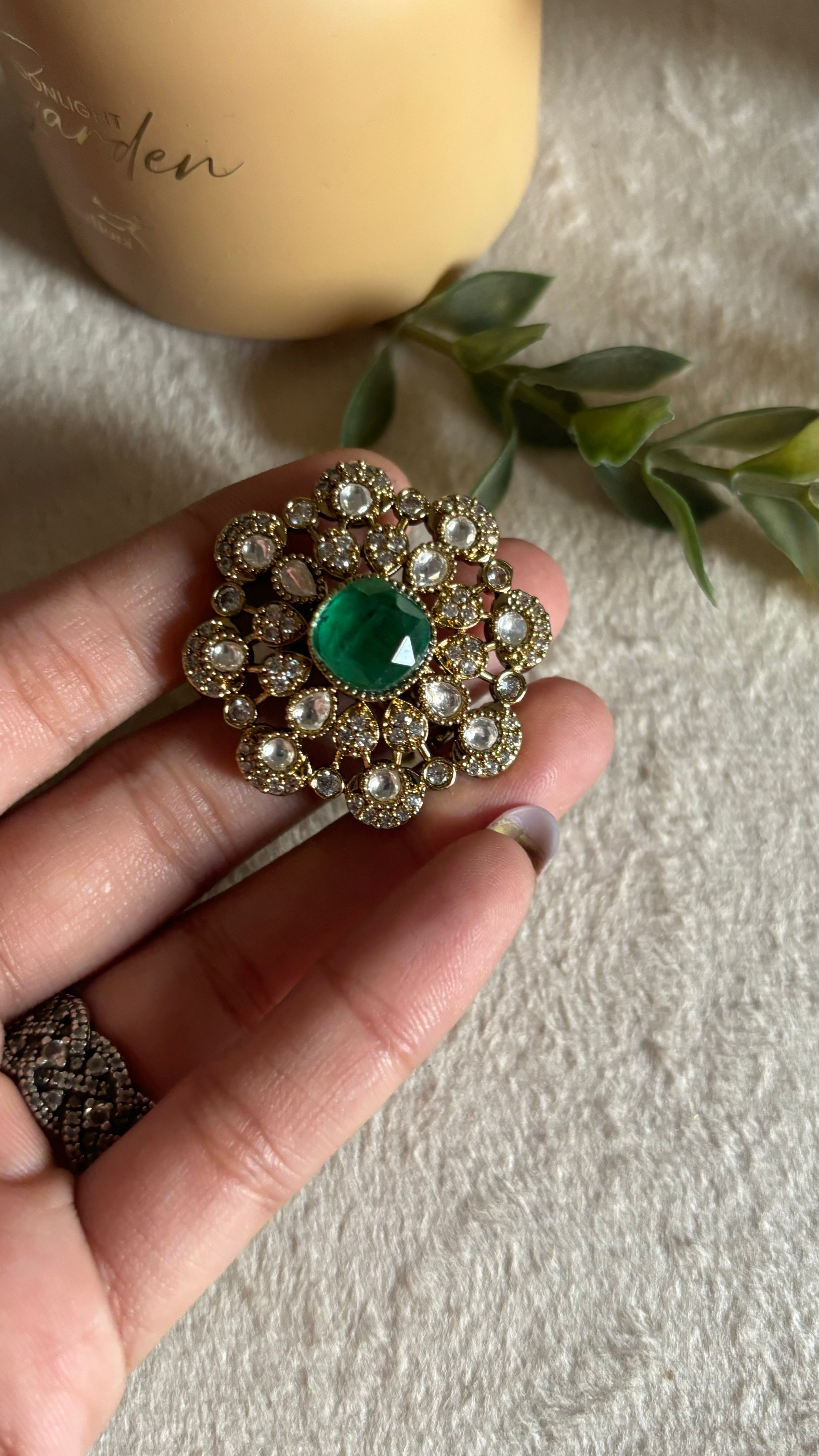 Emerald floral victorian ring