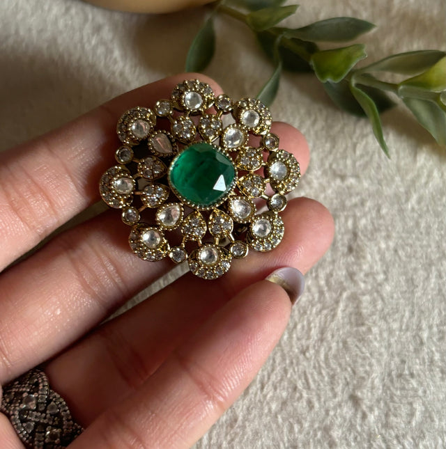 Emerald floral victorian ring