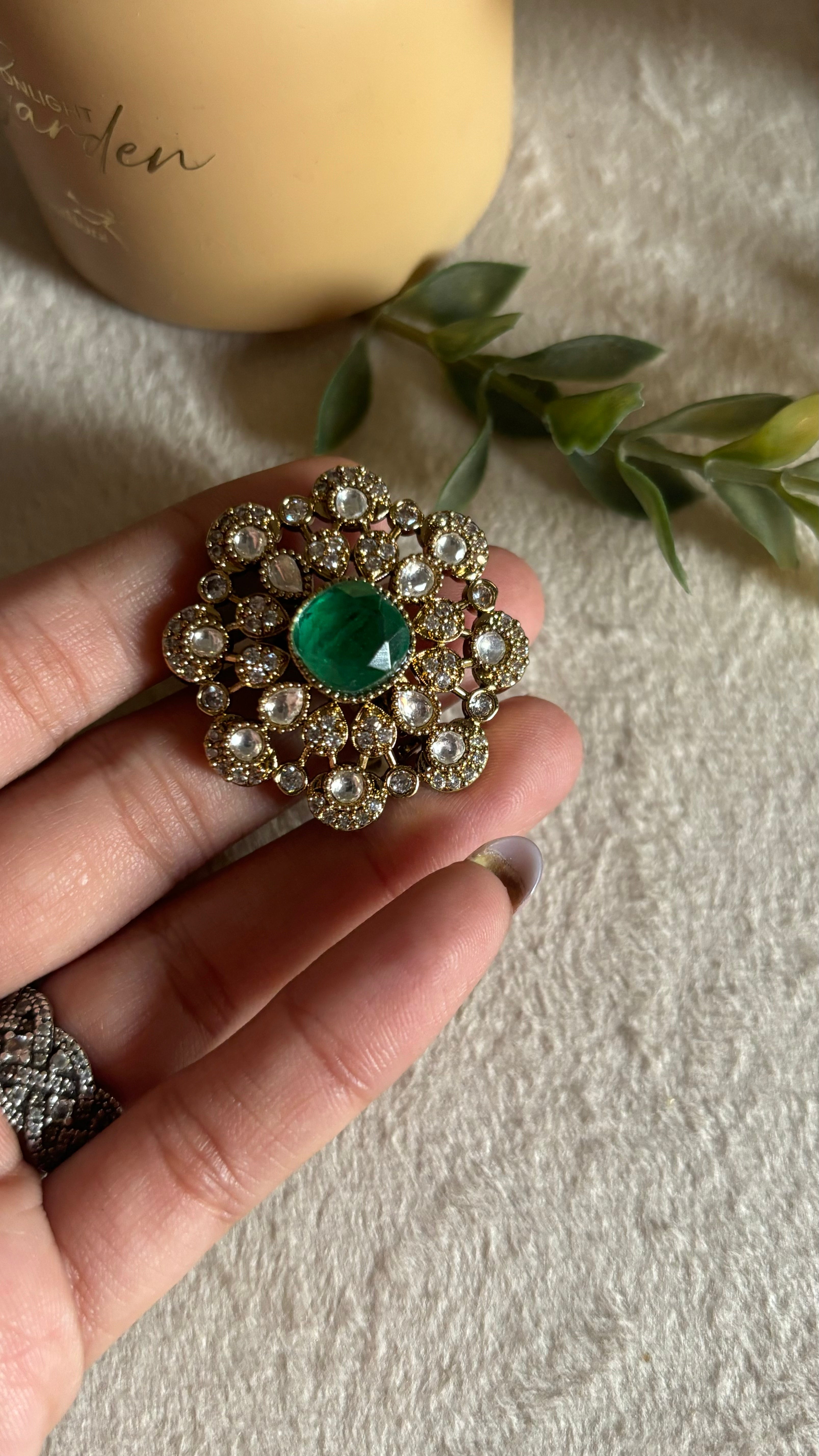 Emerald floral victorian ring