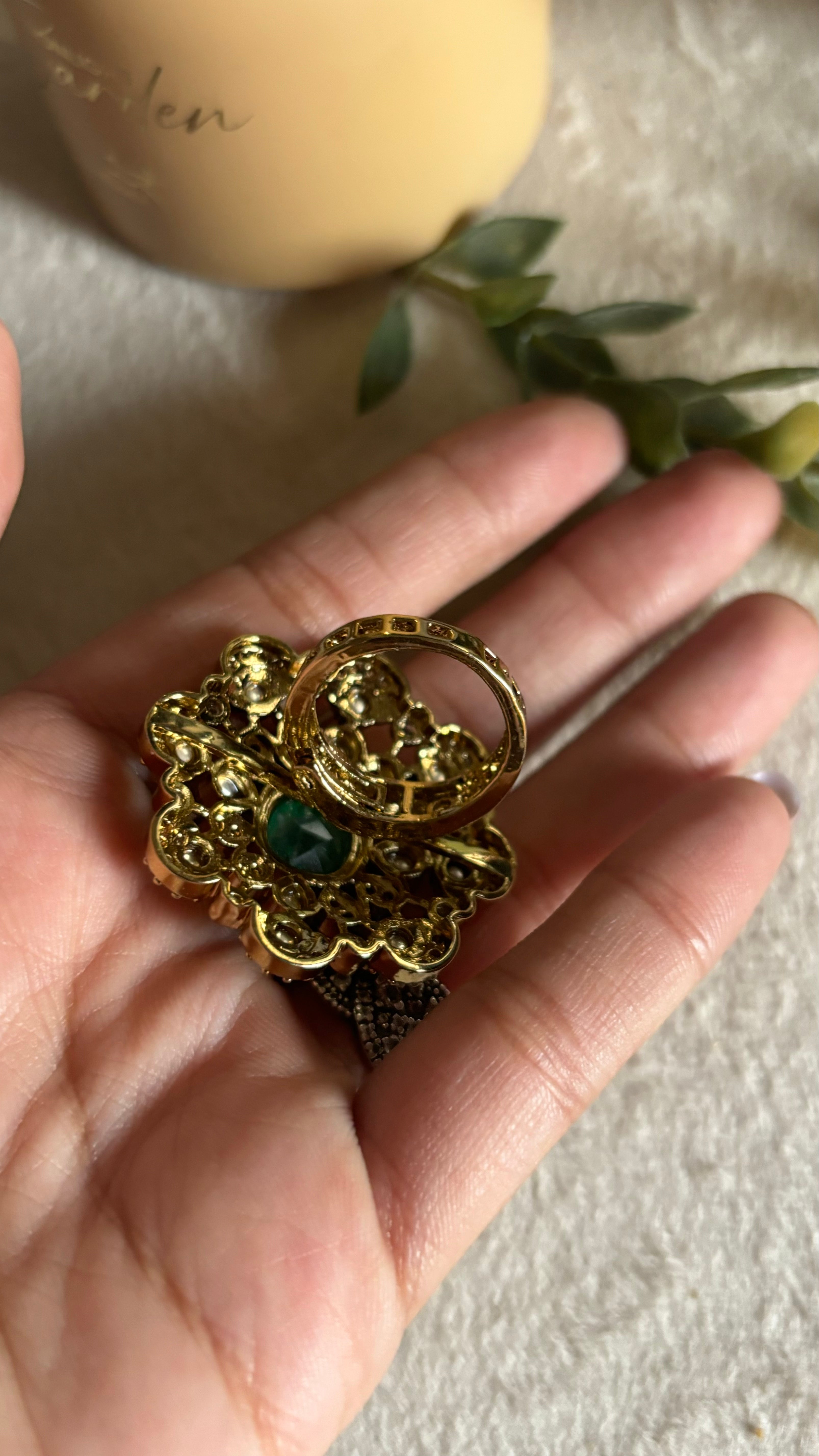 Emerald floral victorian ring