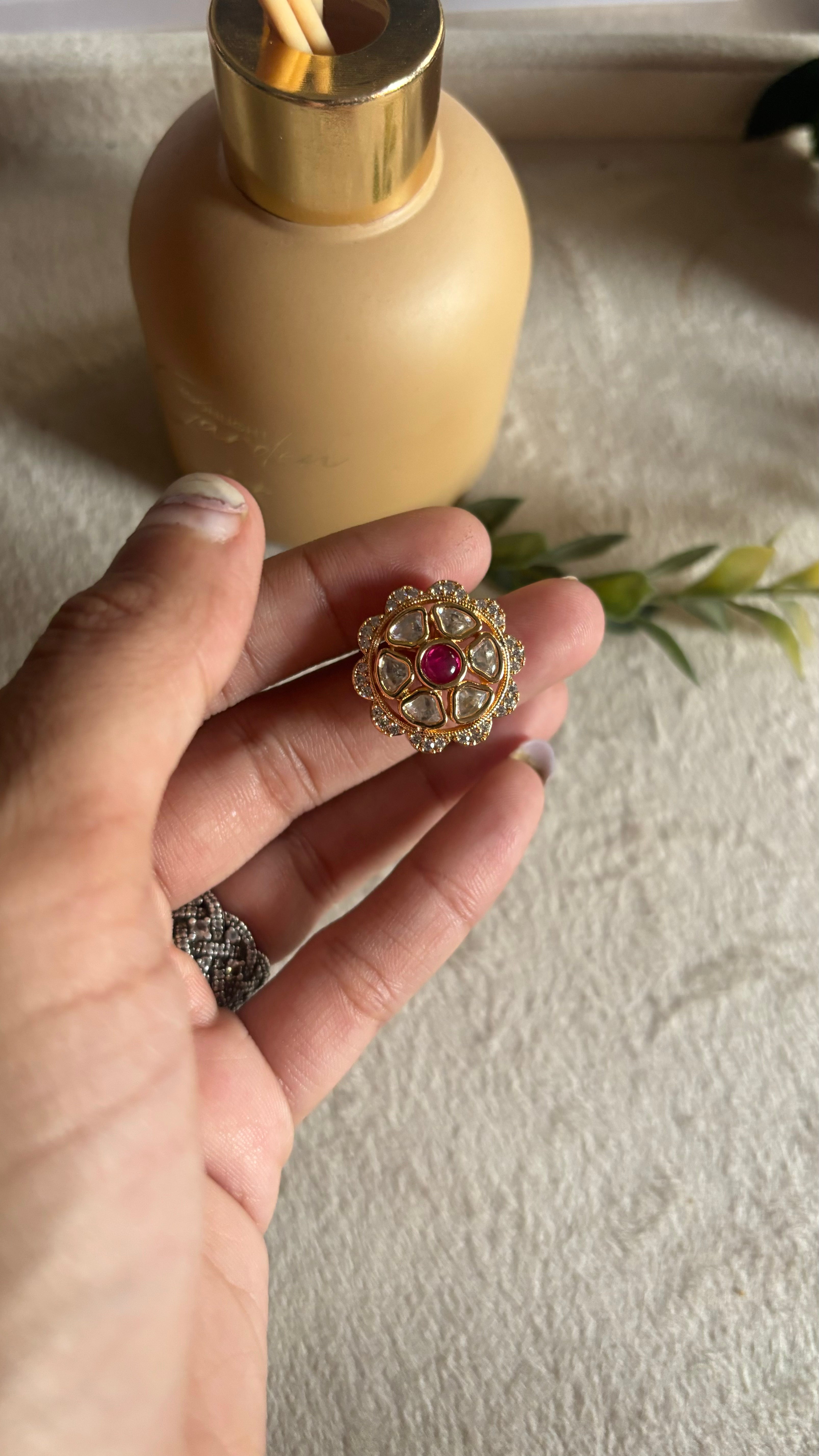 rani pink ruby moissanite ring