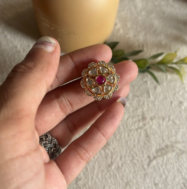 rani pink ruby moissanite ring