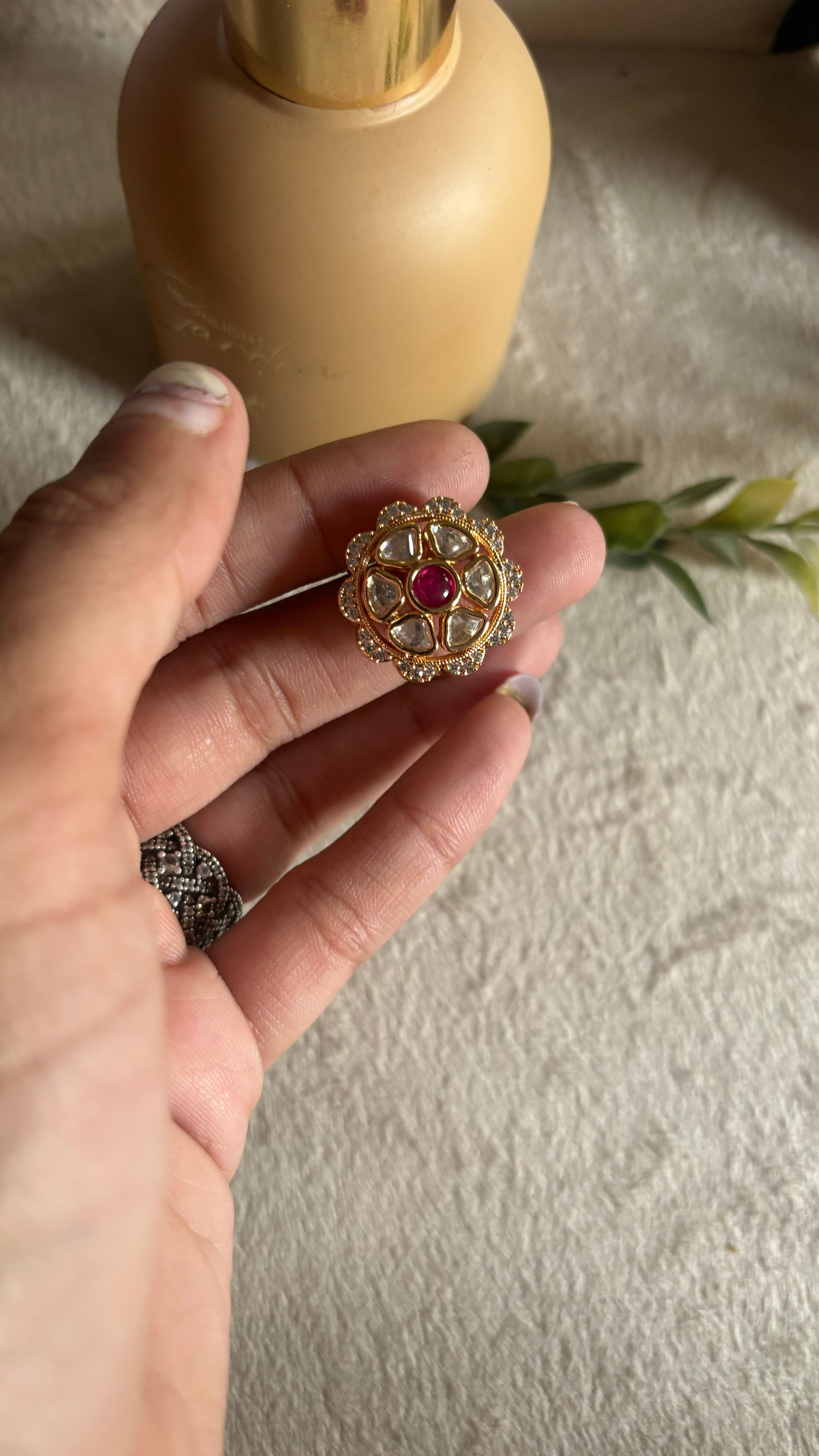 rani pink ruby moissanite ring