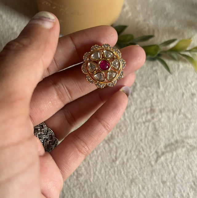 rani pink ruby moissanite ring