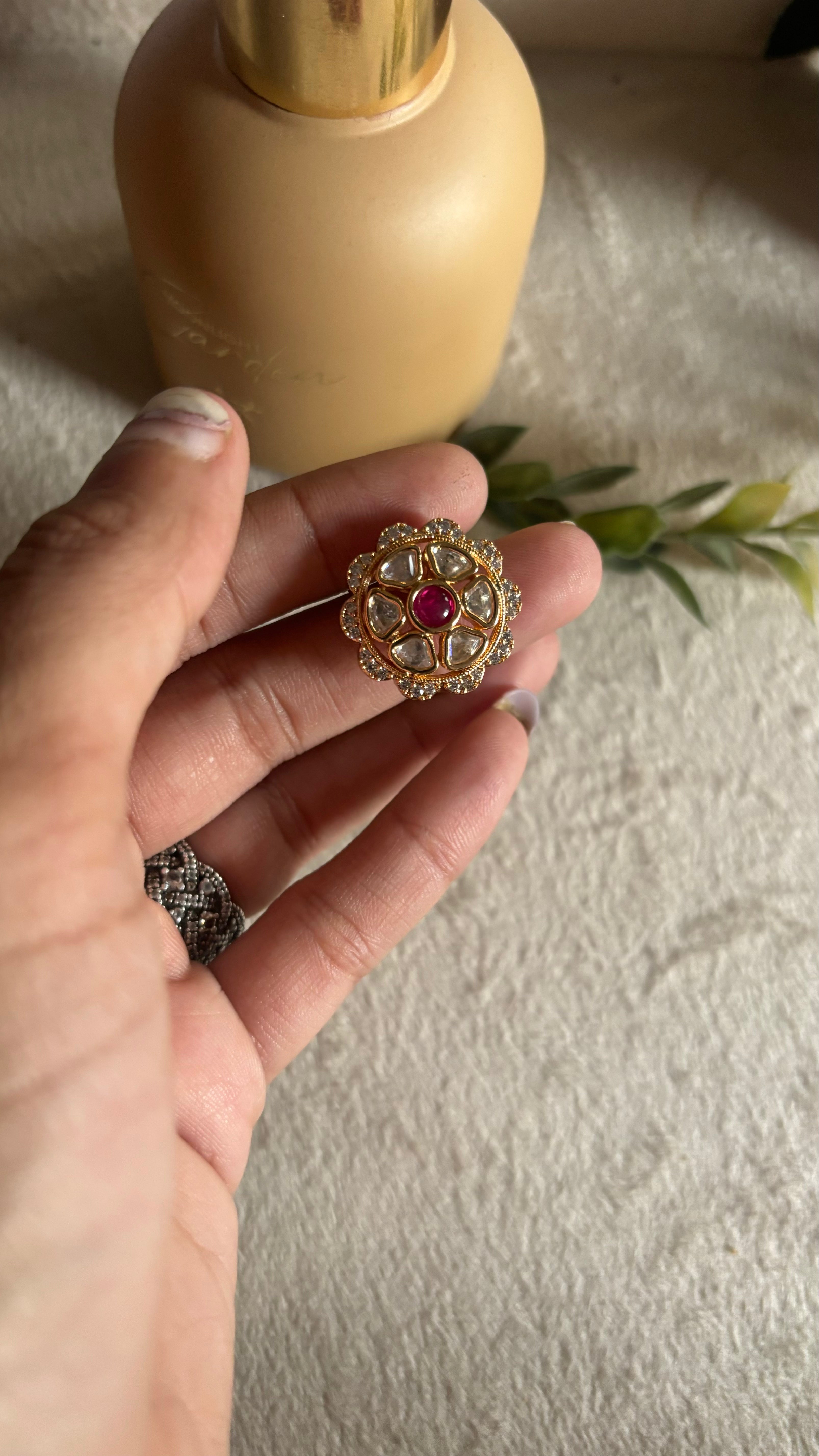 rani pink ruby moissanite ring