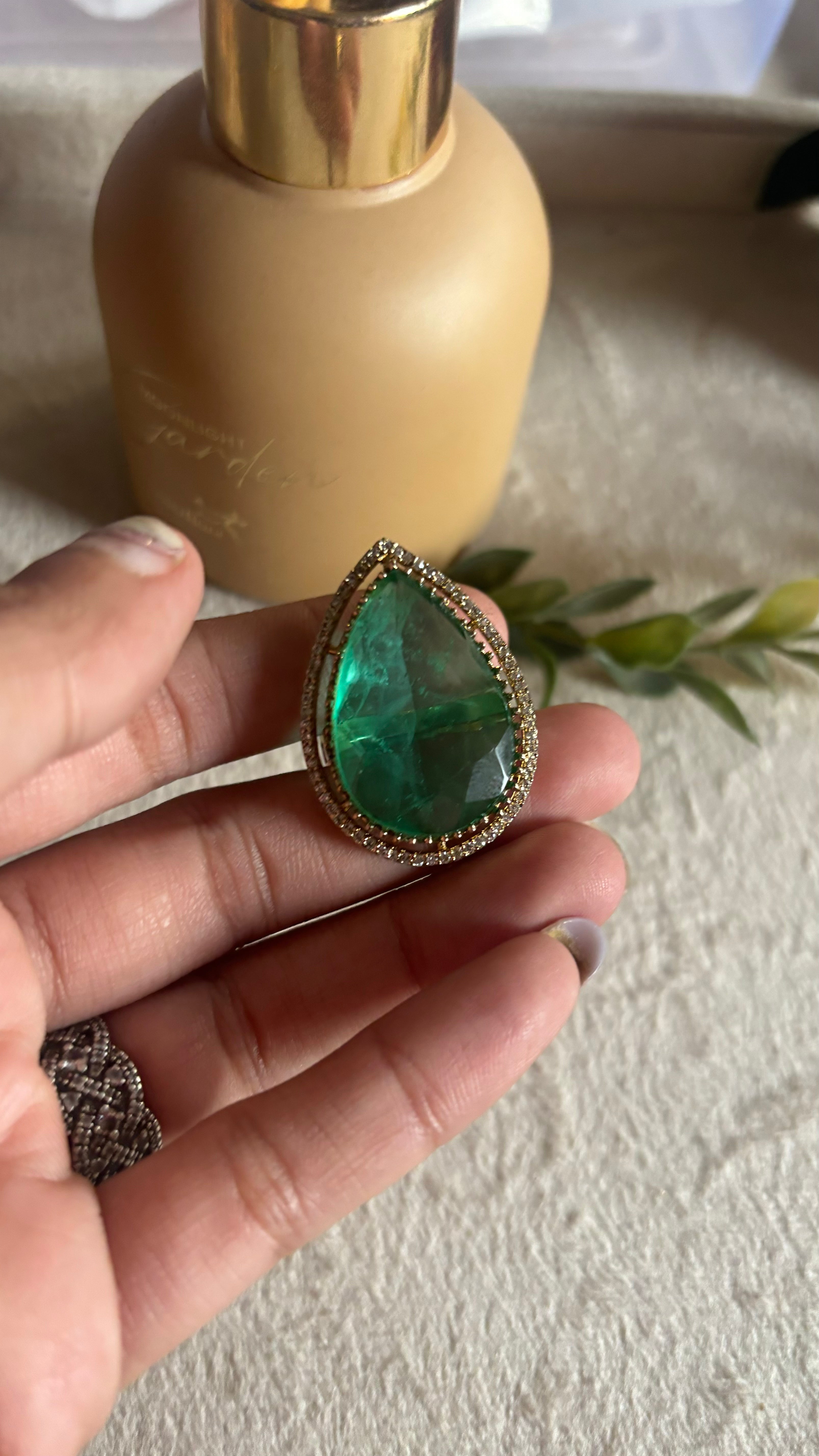 Mint tear drop shape victorian ring