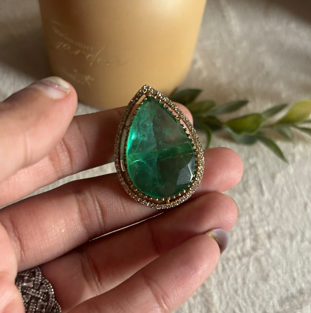 Mint tear drop shape victorian ring