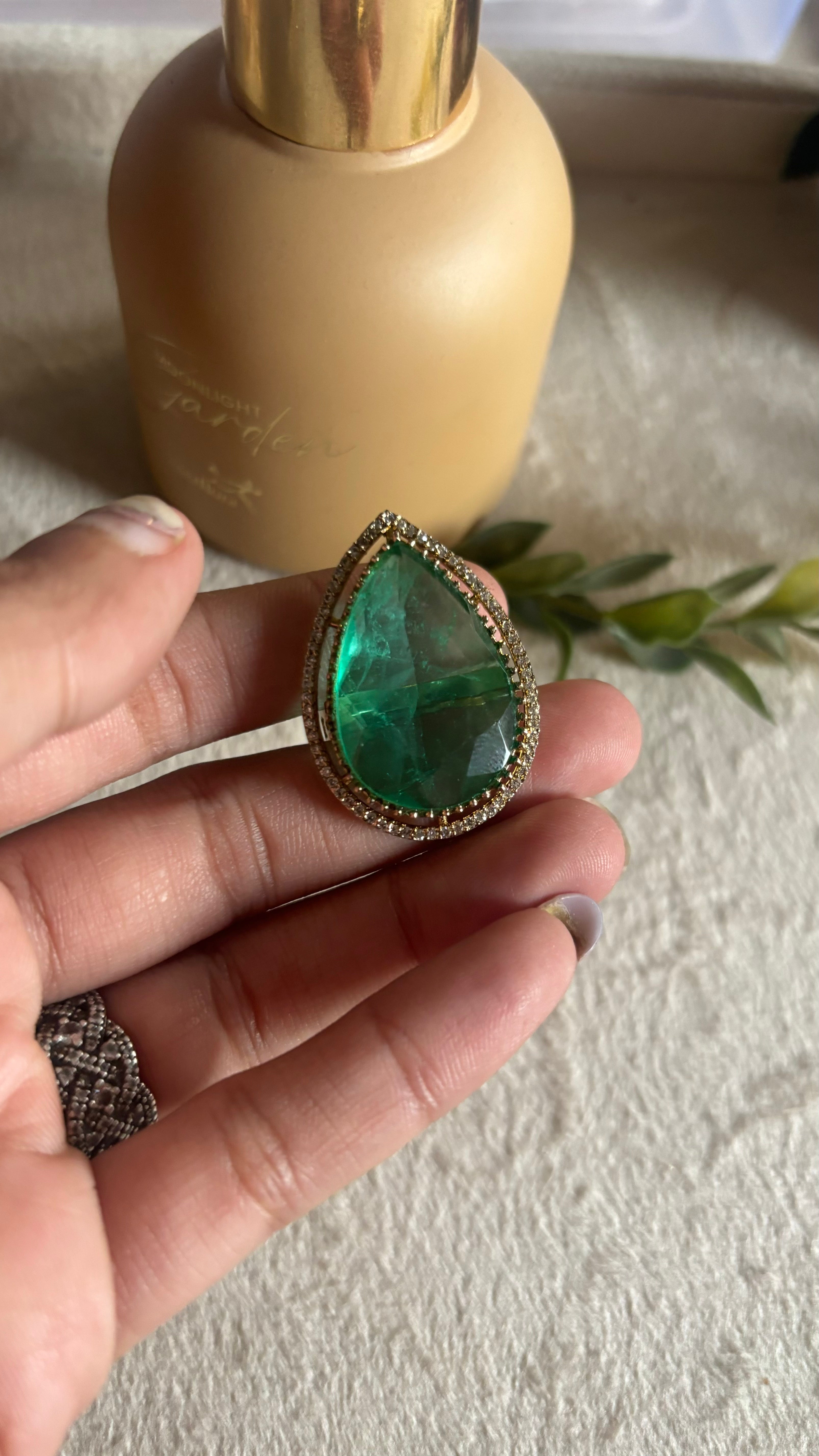 Mint tear drop shape victorian ring