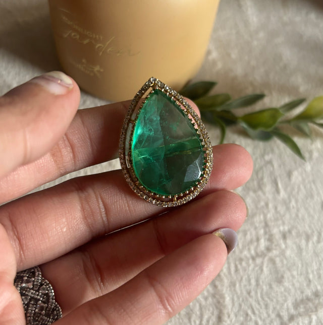 Mint tear drop shape victorian ring