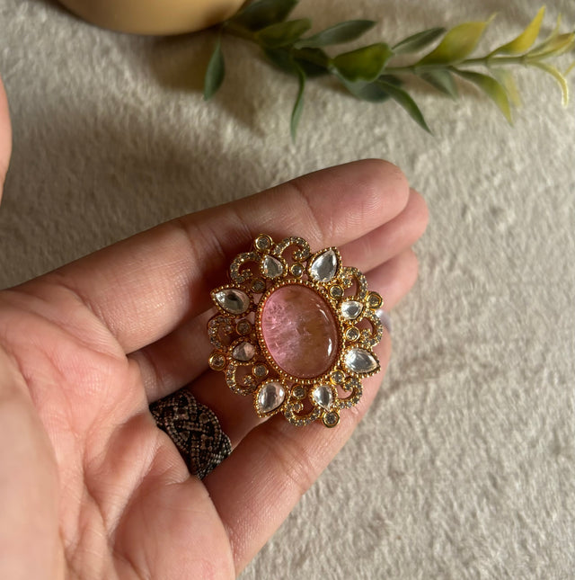 Rose quartz moissanite ring