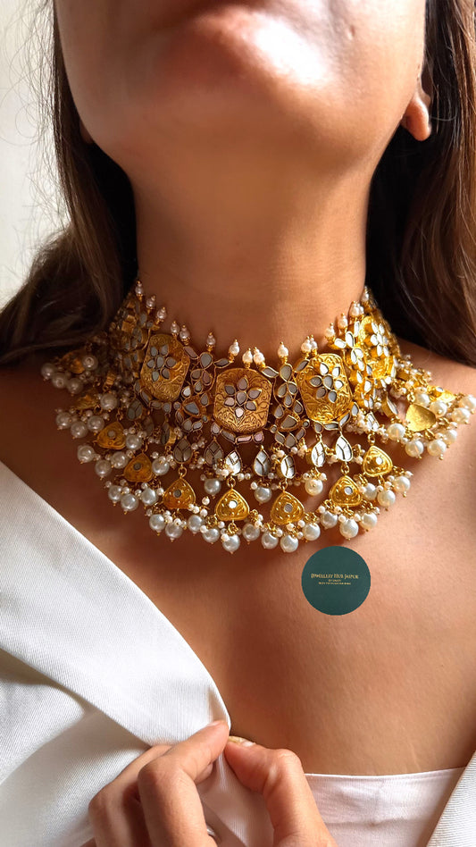 Heritage Mother of pearl floral with pearl drops choker set