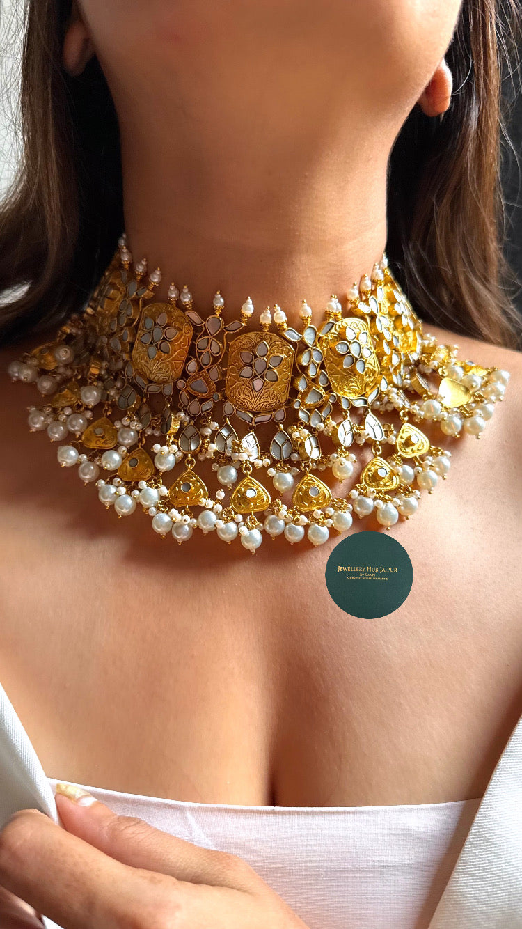 Heritage Mother of pearl floral with pearl drops choker set