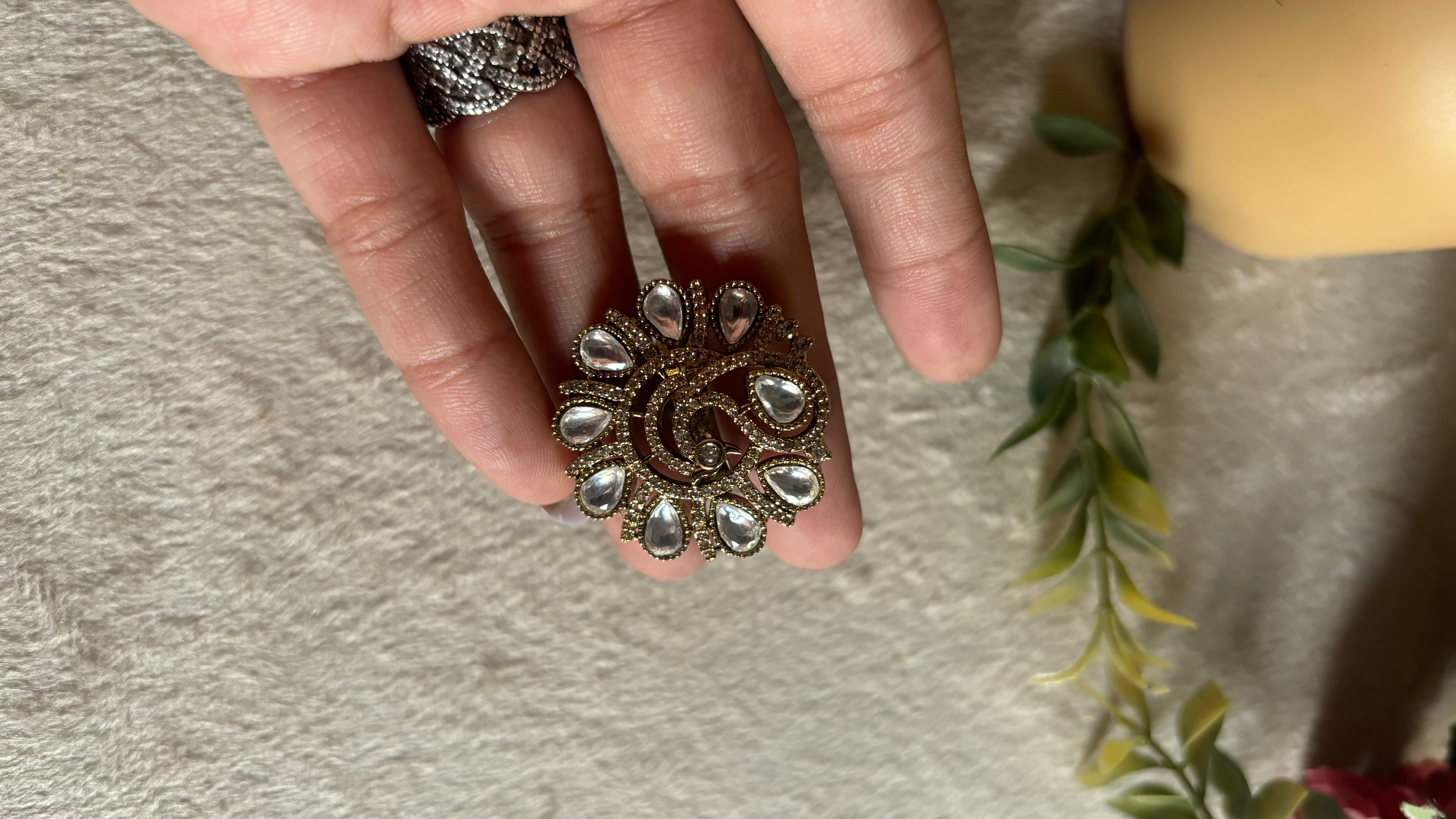 Moissanite peacock inspired polki ring