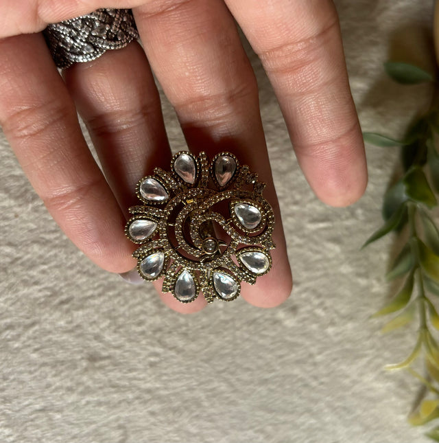 Moissanite peacock inspired polki ring