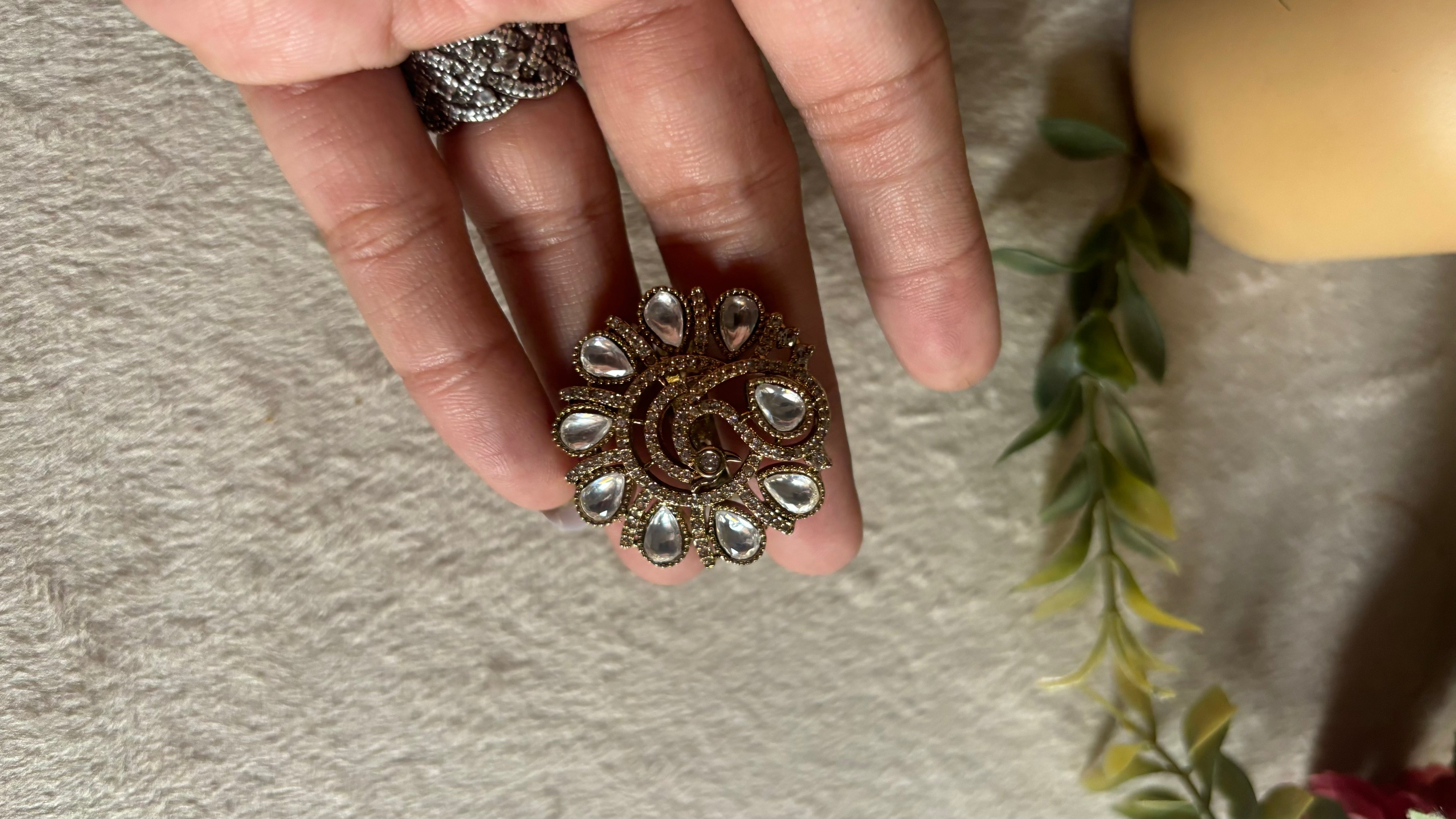 Moissanite peacock inspired polki ring