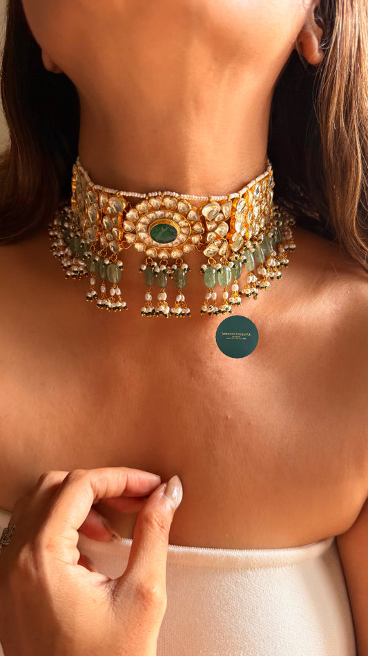 Emerald doublet moissanite floral rajwada choker set