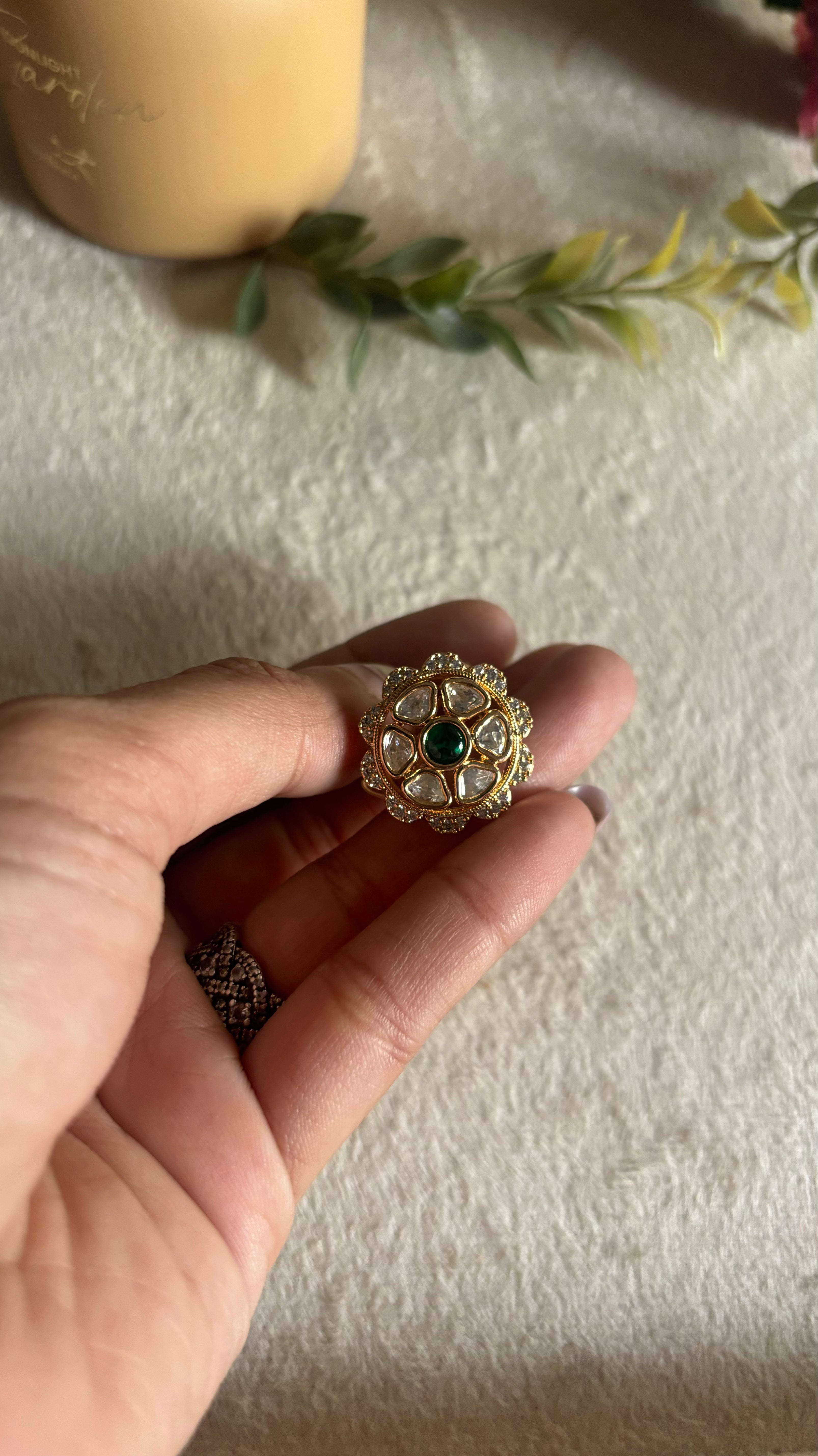 Gold moissanite emerald ring