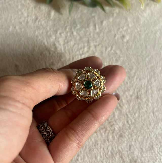 Gold moissanite emerald ring