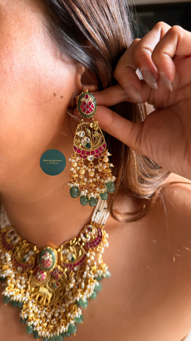 Chitrakatha Mint with rani pink kalash inlay rajwada collar set