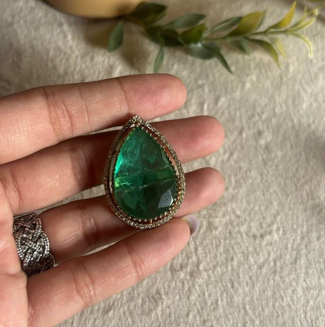 Emerald tear drop shape victorian ring