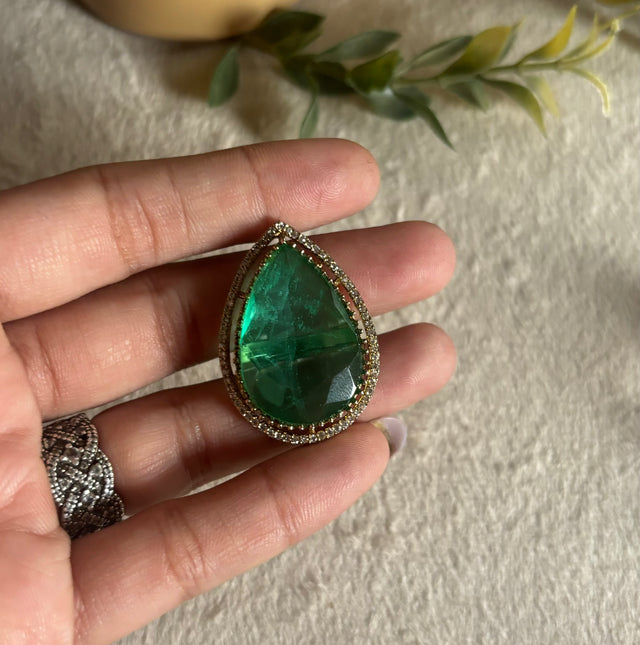 Emerald tear drop shape victorian ring