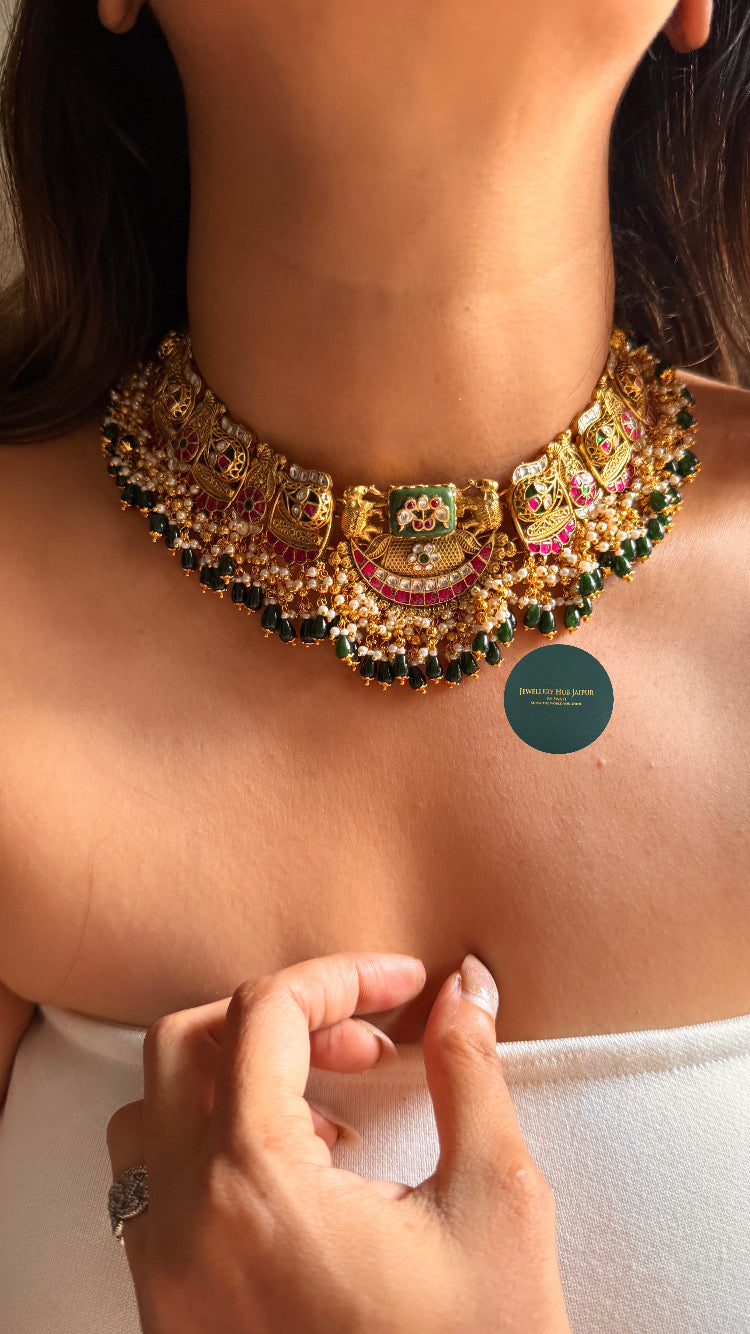 Noor-e-Meenakari Emerald inlay & rani pink katdana rajwada set