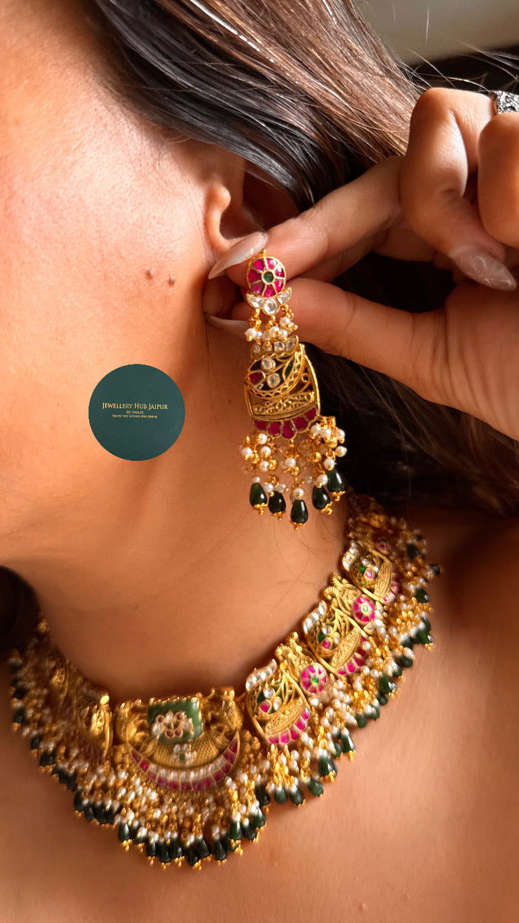 Noor-e-Meenakari Emerald inlay & rani pink katdana rajwada set