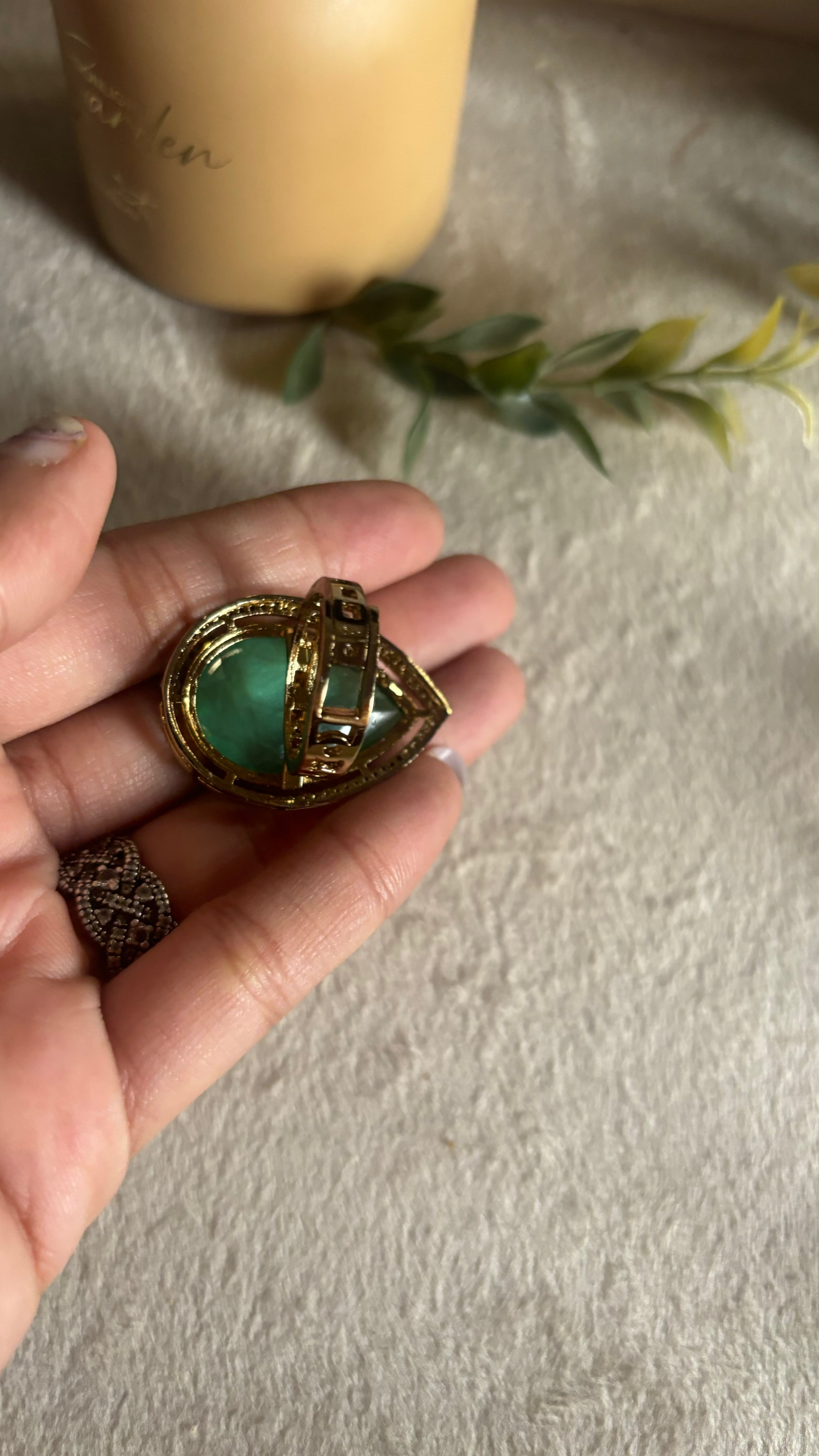 Emerald tear drop shape victorian ring