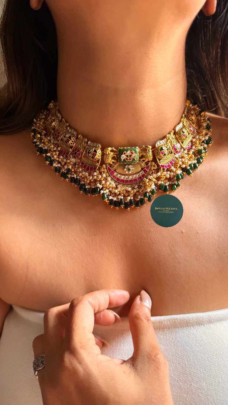 Noor-e-Meenakari Emerald inlay & rani pink katdana rajwada set