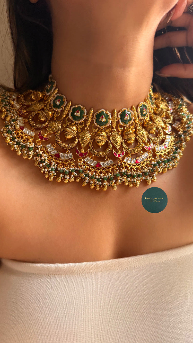 Emerald inlay & rani pink katdana rajwada bridal set