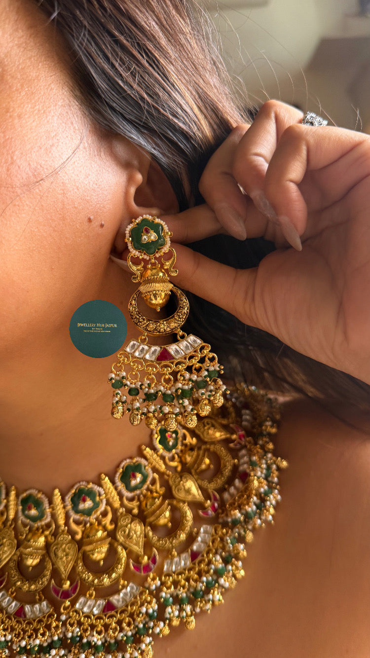 Emerald inlay & rani pink katdana rajwada bridal set