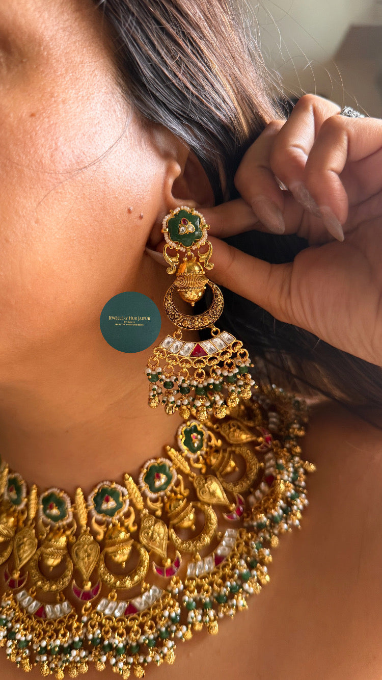 Emerald inlay & rani pink katdana rajwada bridal set