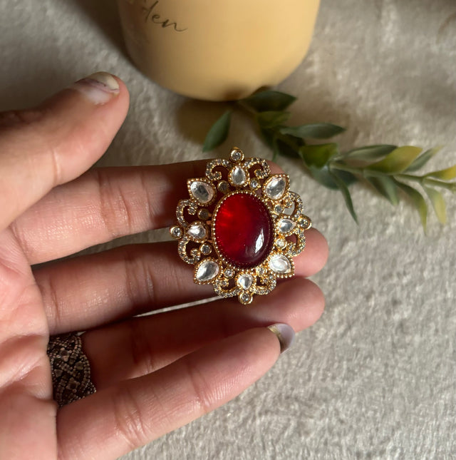 Ruby polki dull gold ring