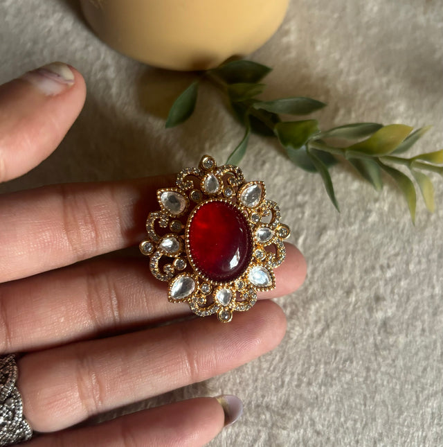 Ruby polki dull gold ring