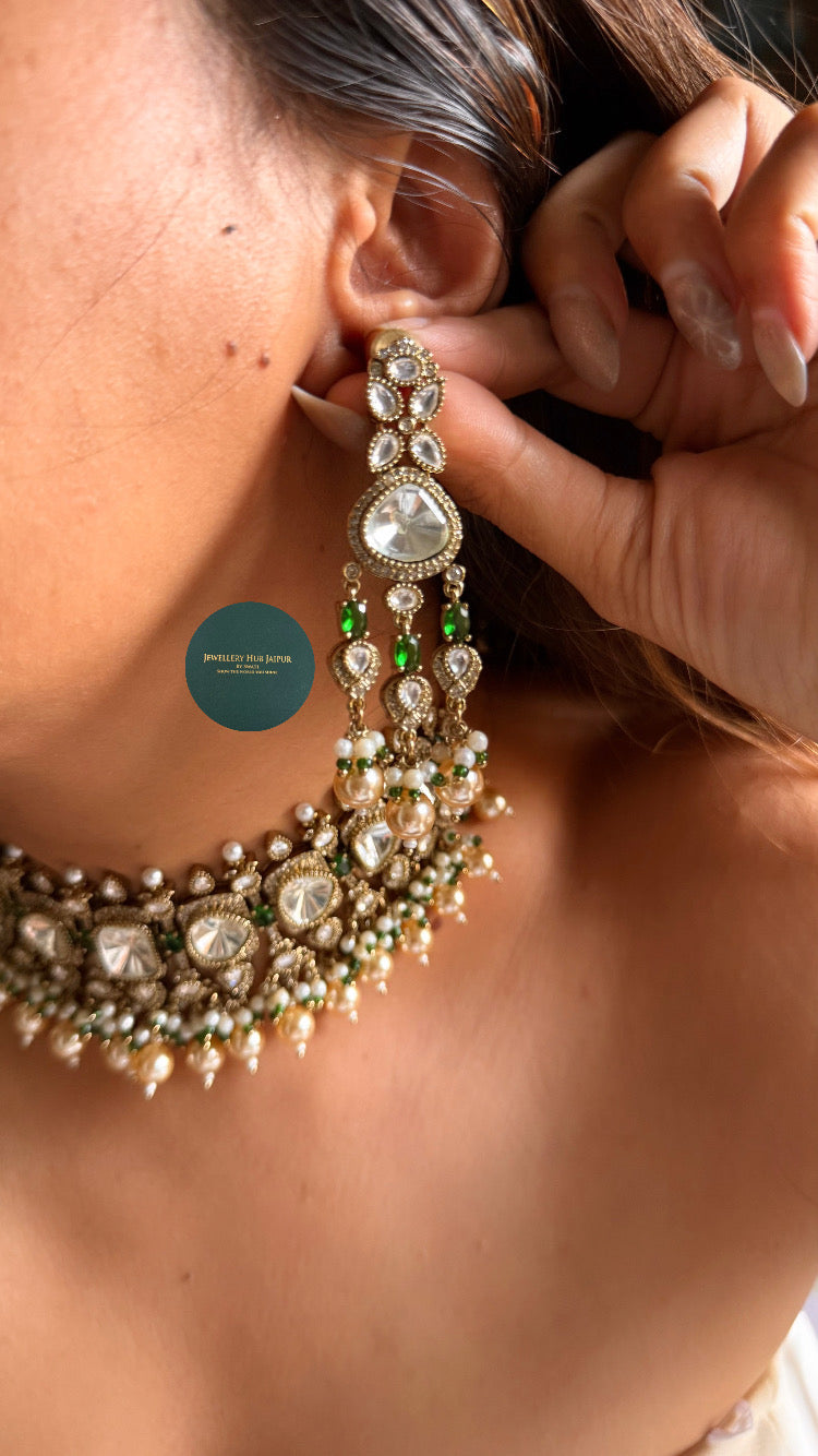 Moissanite polki & emerald doublet choker set