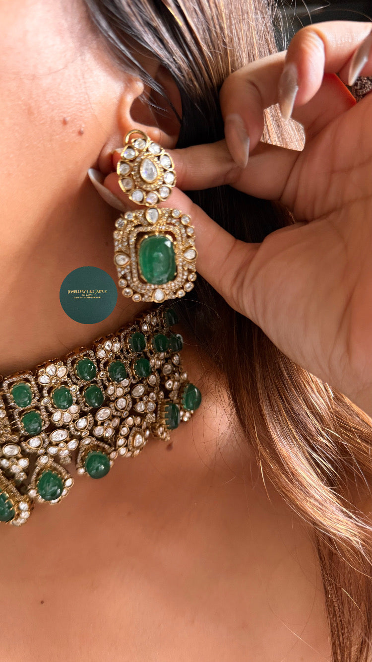 Emerald doublet moissanite polki choker set