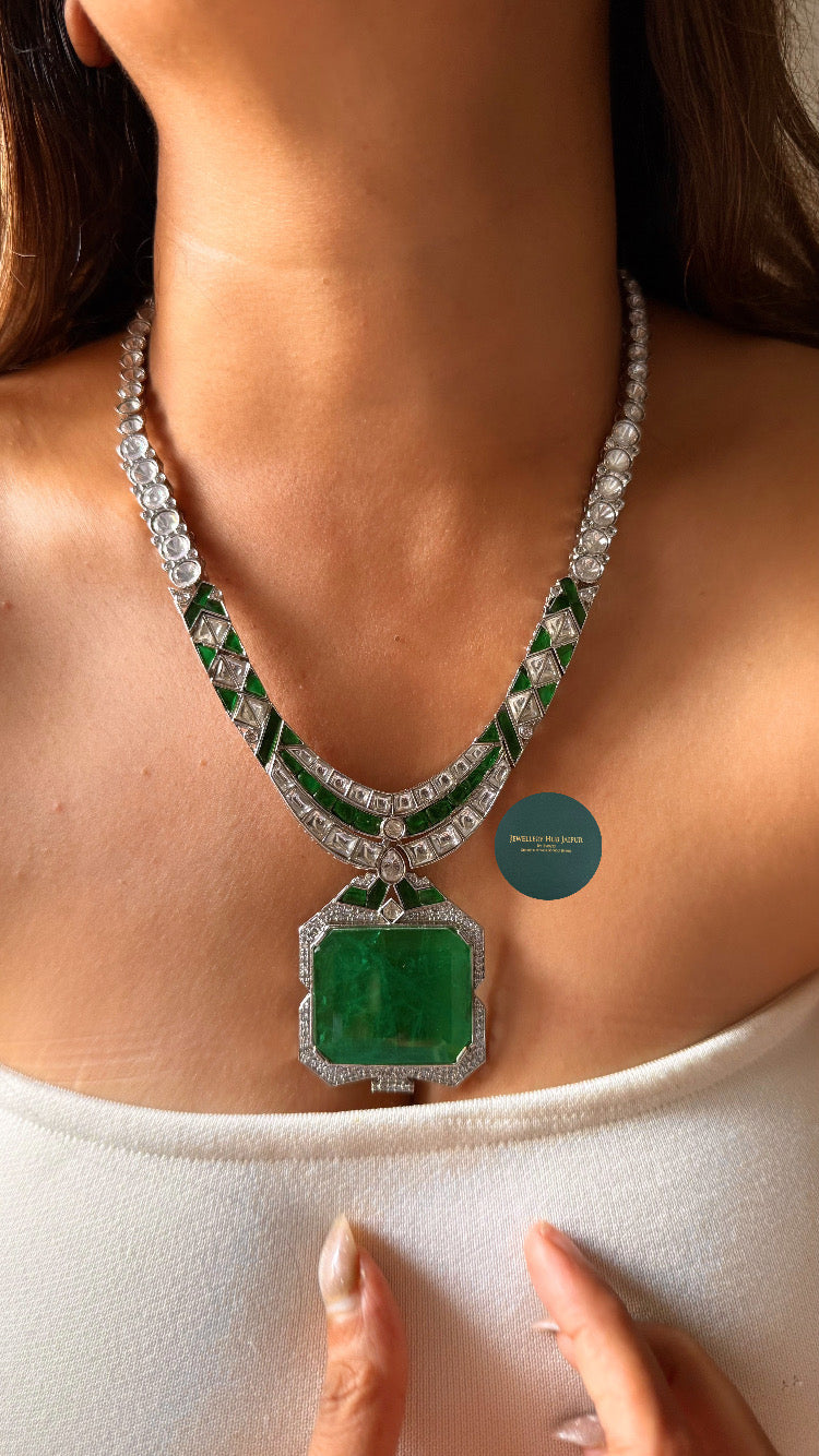 Olivia bvlgari inspired Cannes Emerald doublet cocktail necklace