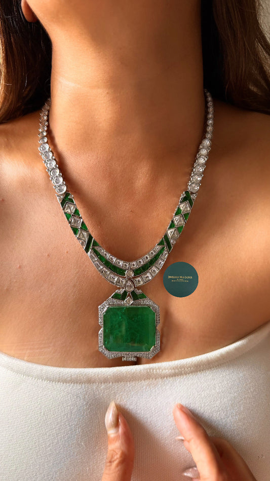 Olivia bvlgari inspired Cannes Emerald doublet cocktail necklace