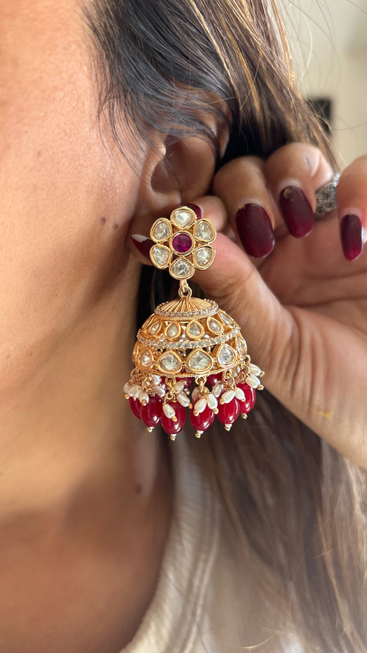 Ruby moissanite jhumka