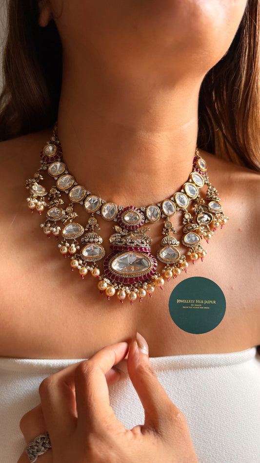 Resham ruby Moissanite polki collar set