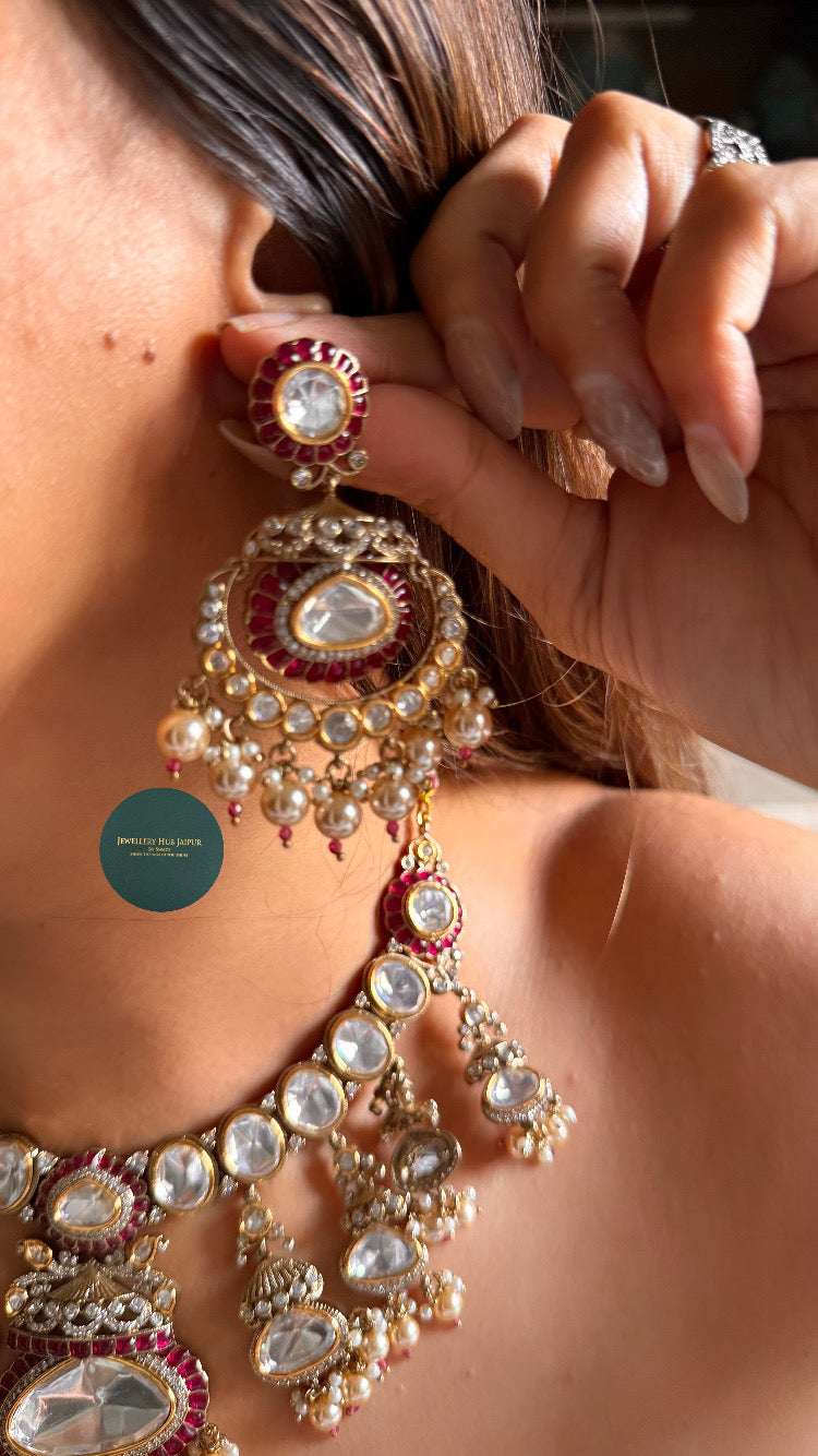 Resham ruby Moissanite polki collar set