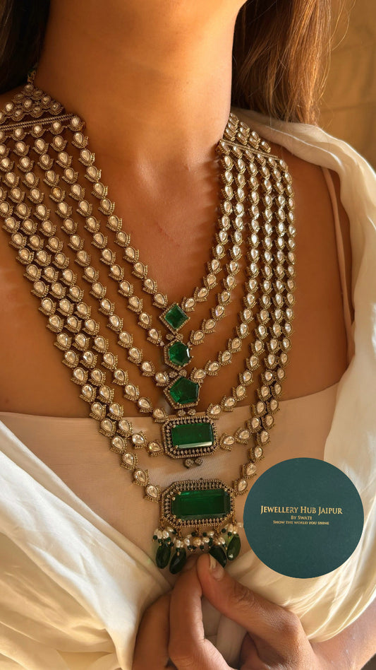 5 layered emerald maharani necklace set