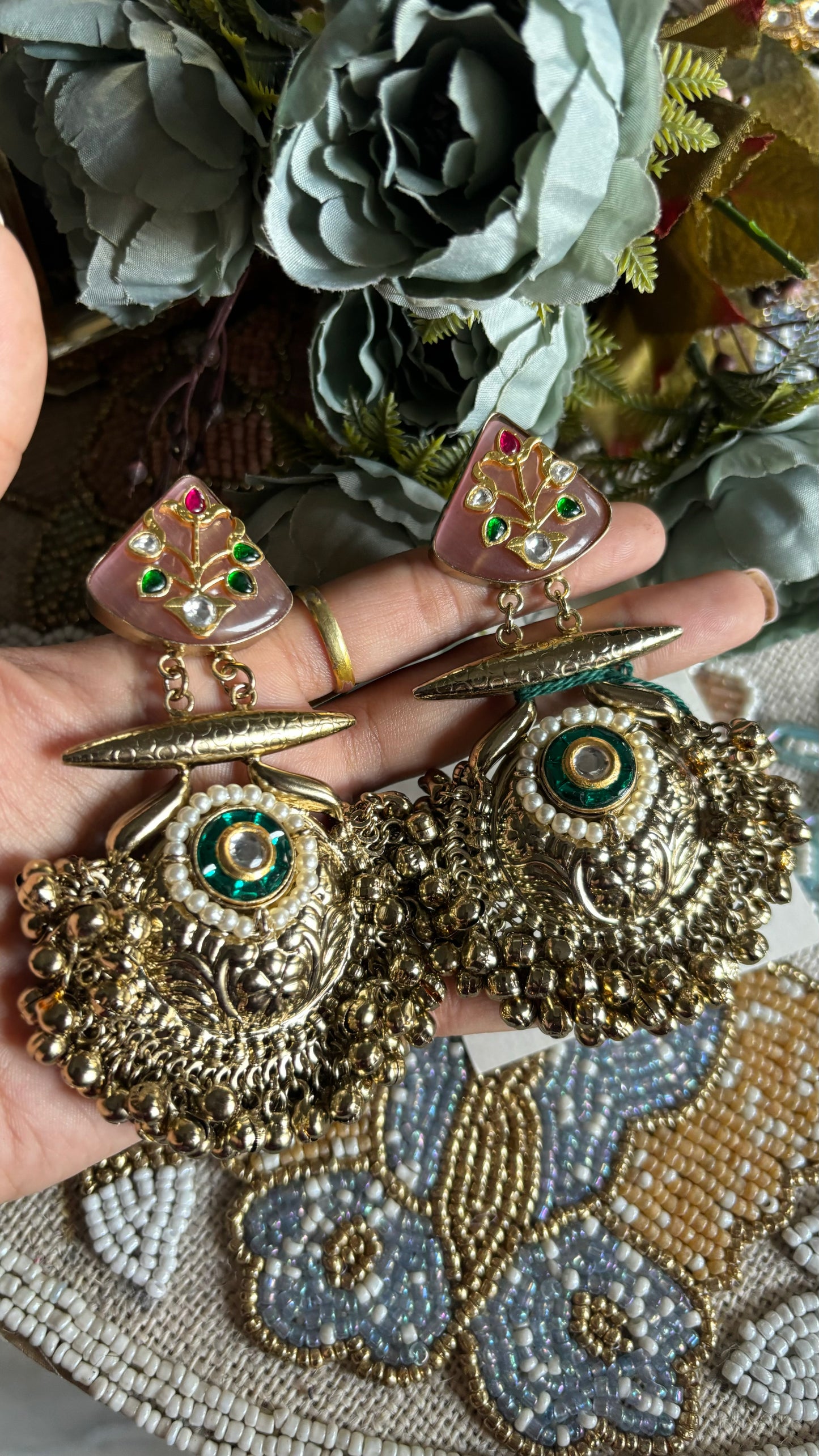 Blush pink emerald rajwada danglers