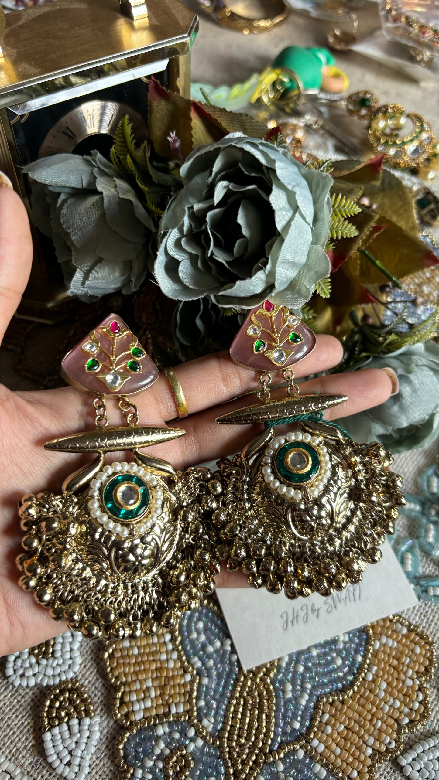 Blush pink emerald rajwada danglers