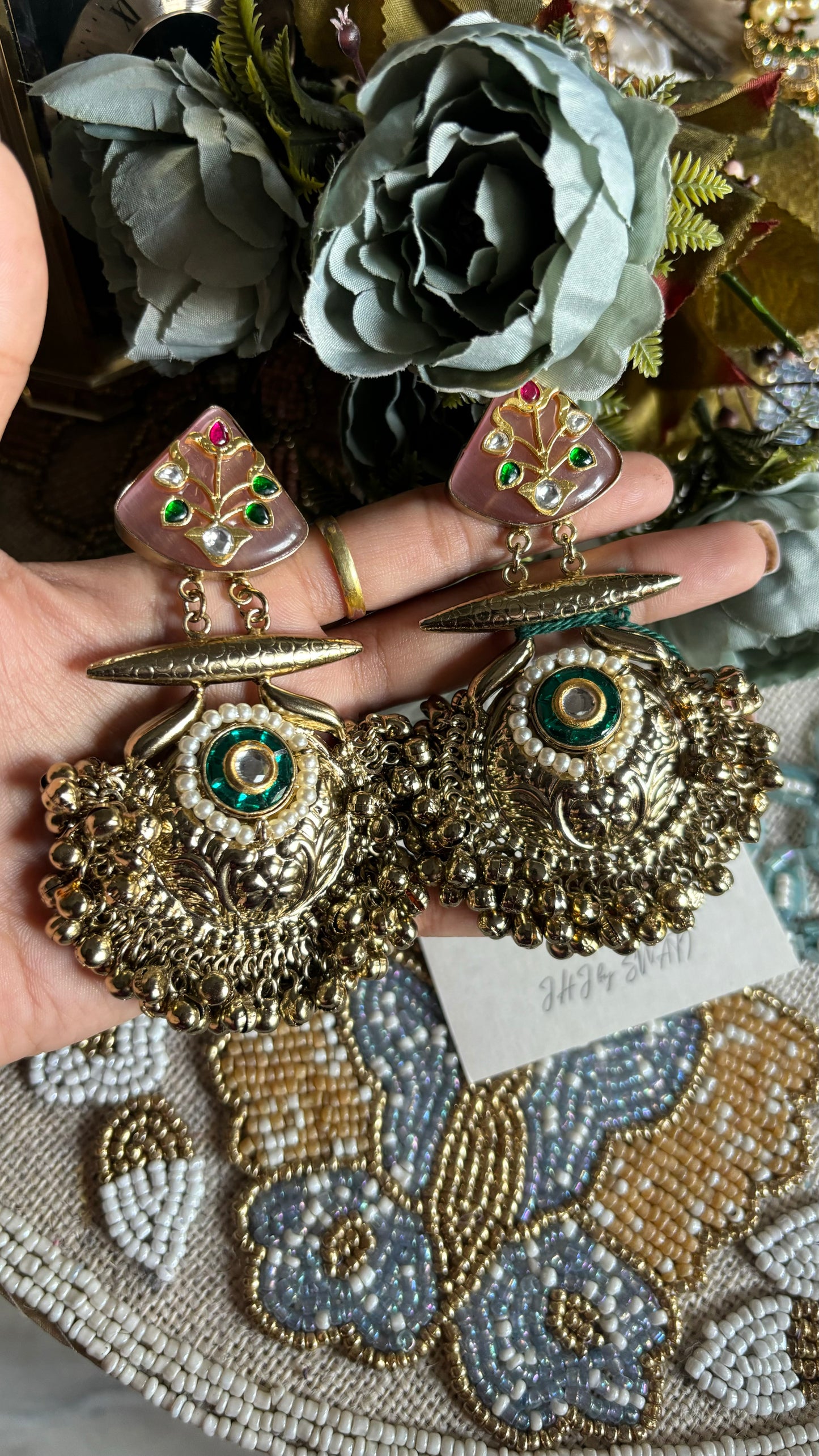 Blush pink emerald rajwada danglers