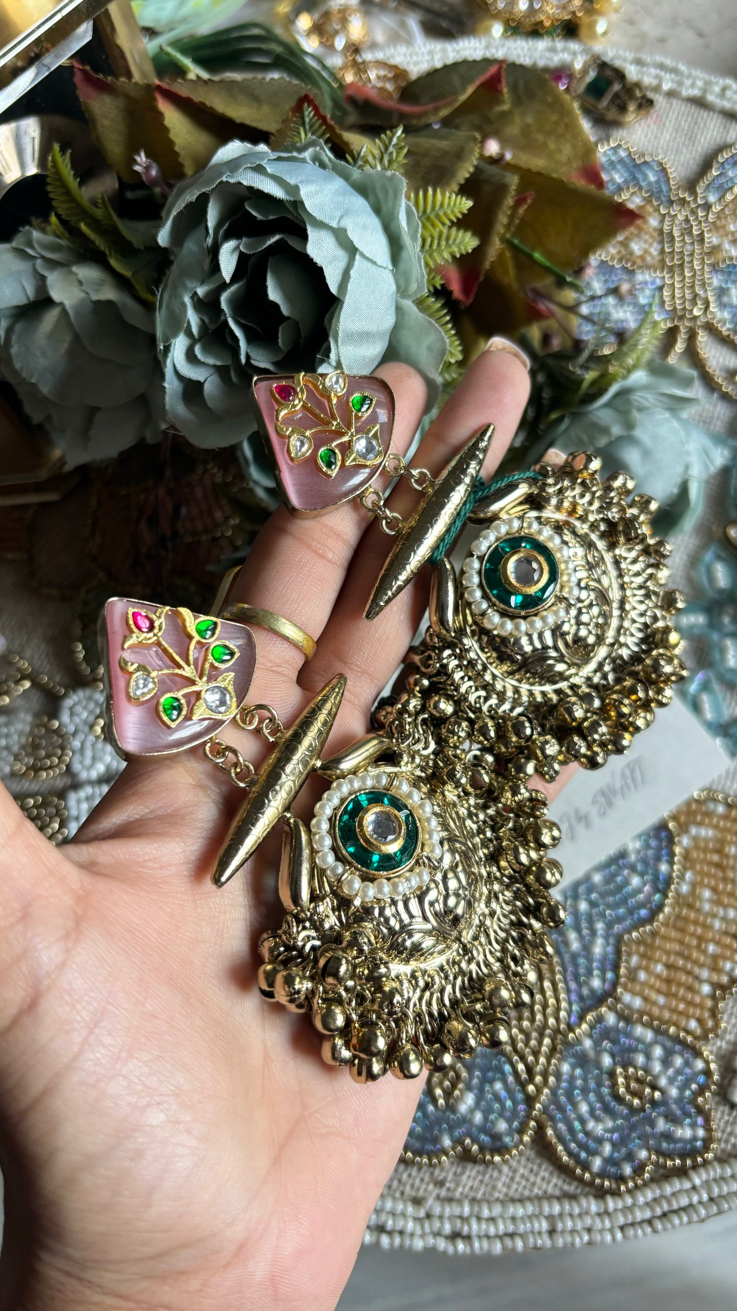 Blush pink emerald rajwada danglers