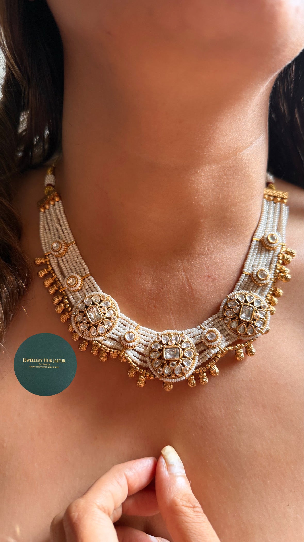 Moissanite floral polki rajwada collar set
