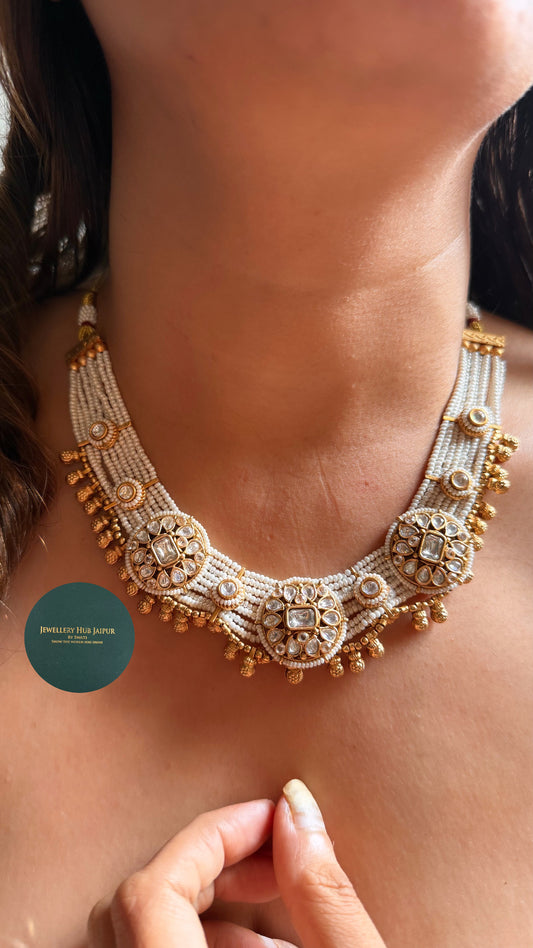 Moissanite floral polki rajwada collar set